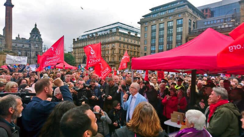 Jeremy Corbyn speaking at a Stop The Coup protest in Glasgow, 31st August 2019