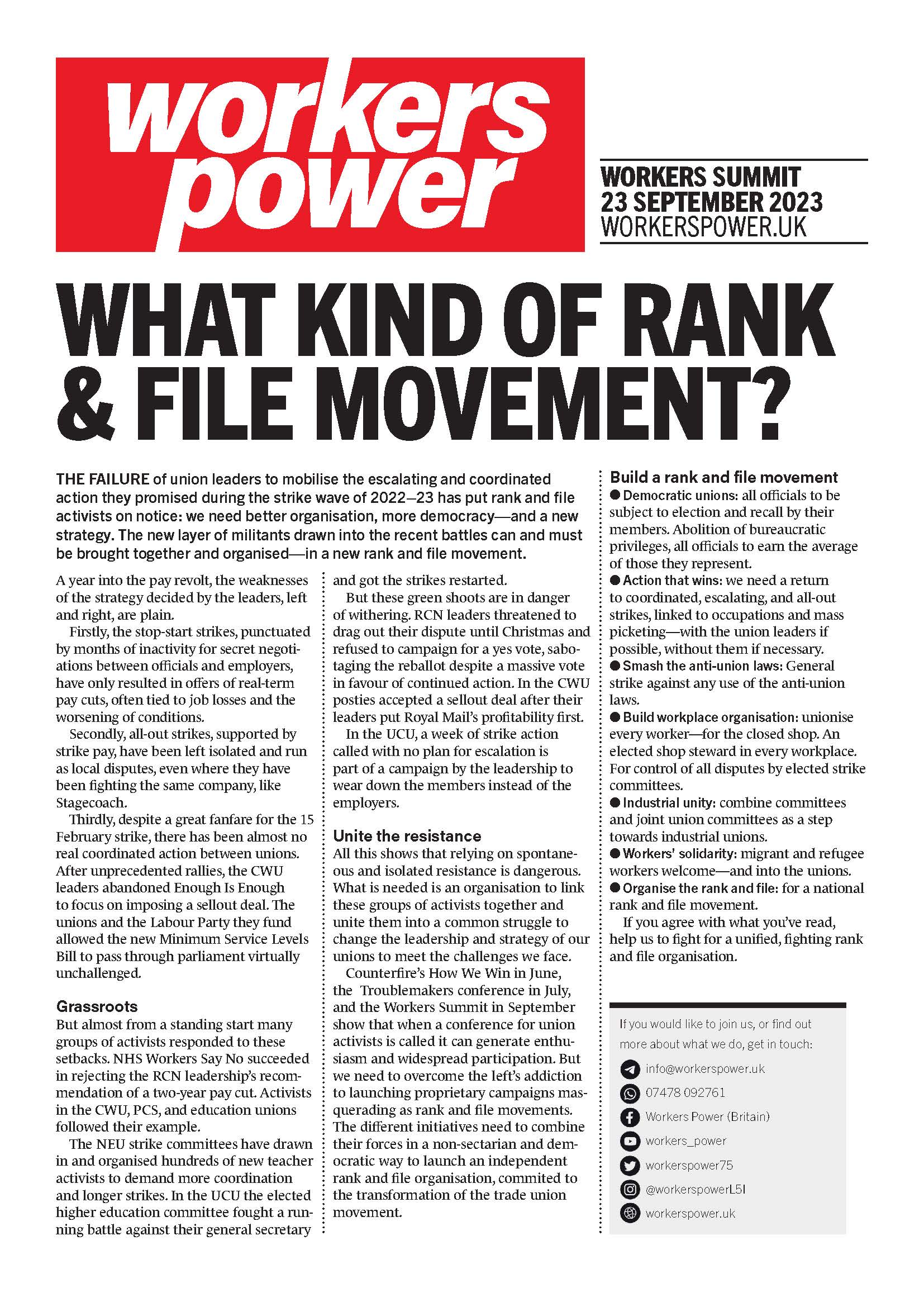 What kind of rank and file movement?