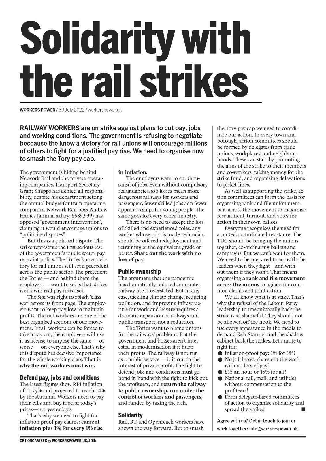 Solidarity with the rail strikes