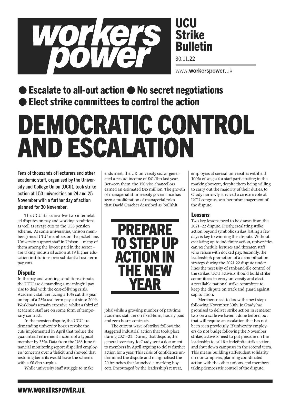 Universities bulletin: Democratic control and escalation