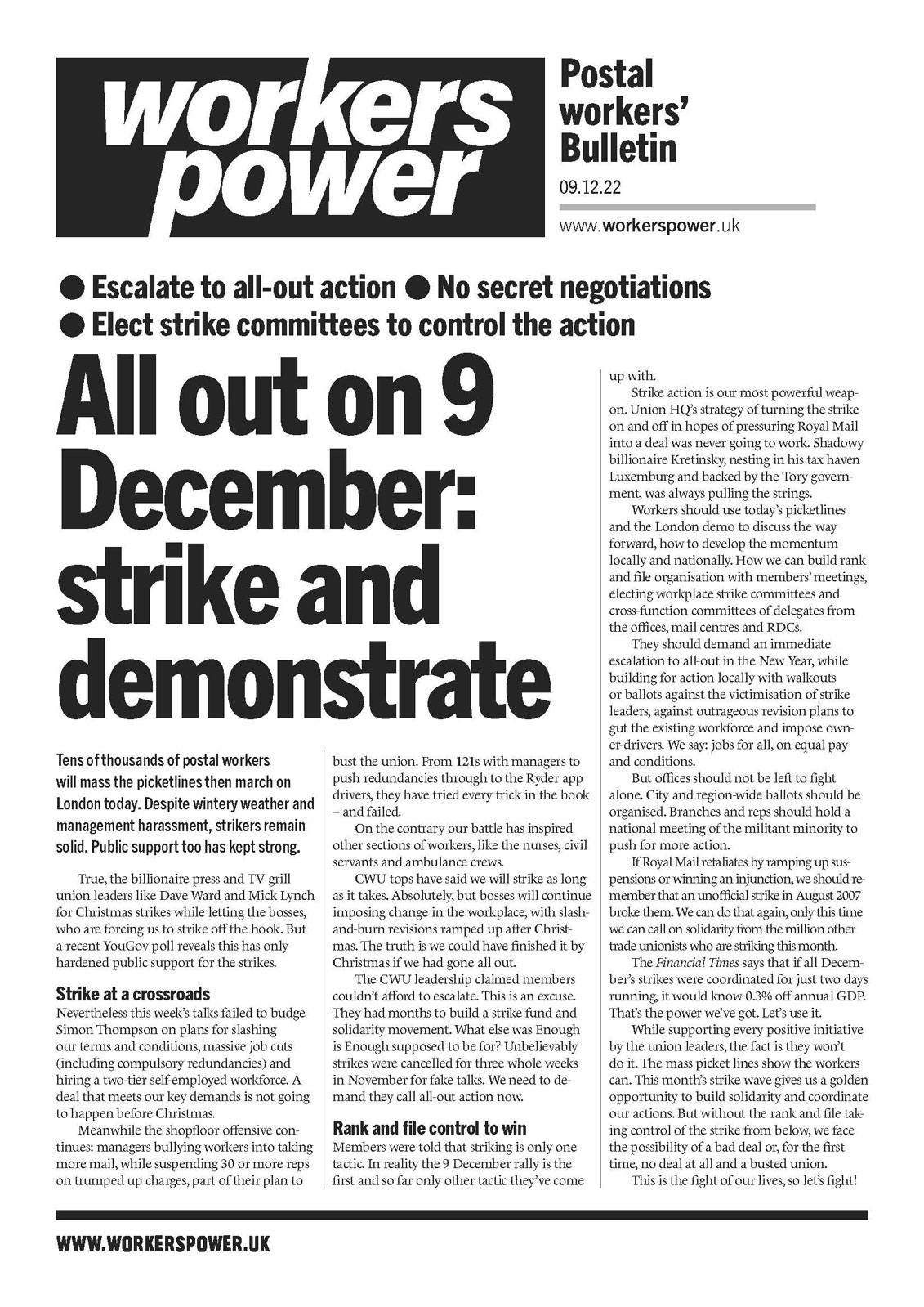 CWU: All out on 9 December