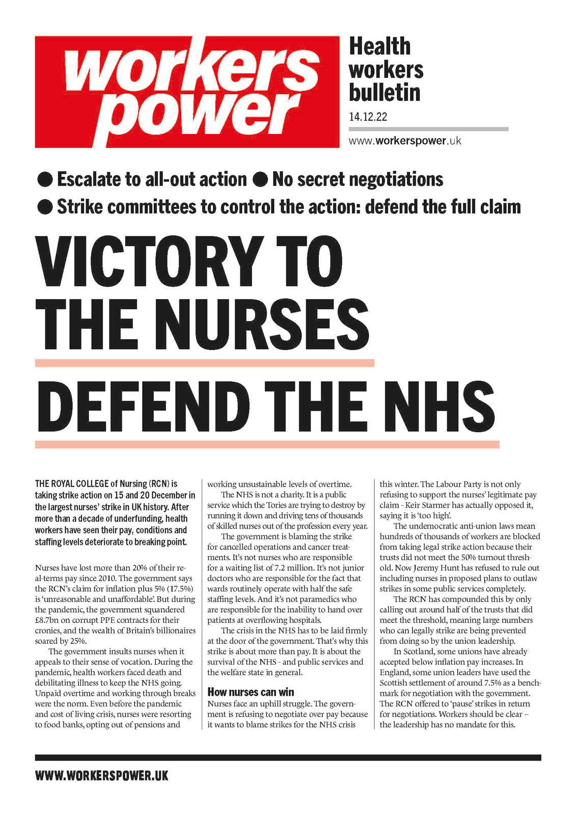 Victory to the nurses – defend the NHS