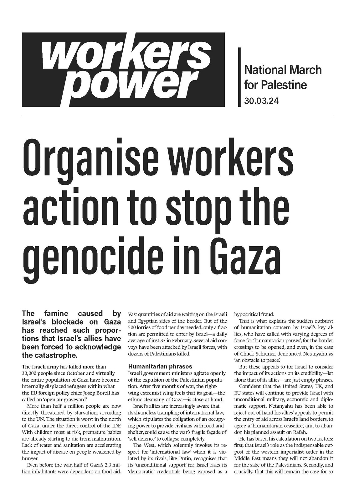 Organise workers action to stop the genocide