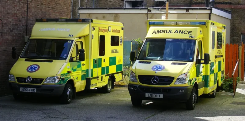 Image shows two ambulances parked in London