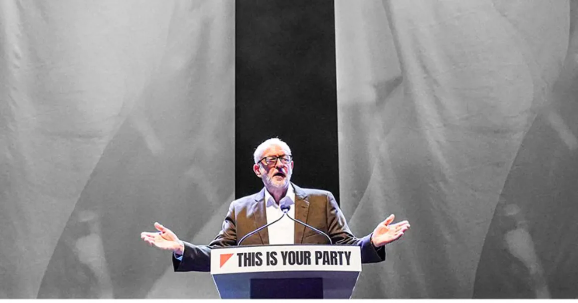 Jeremy Corbyn speaking from the stage at Your Party's inaugural conference