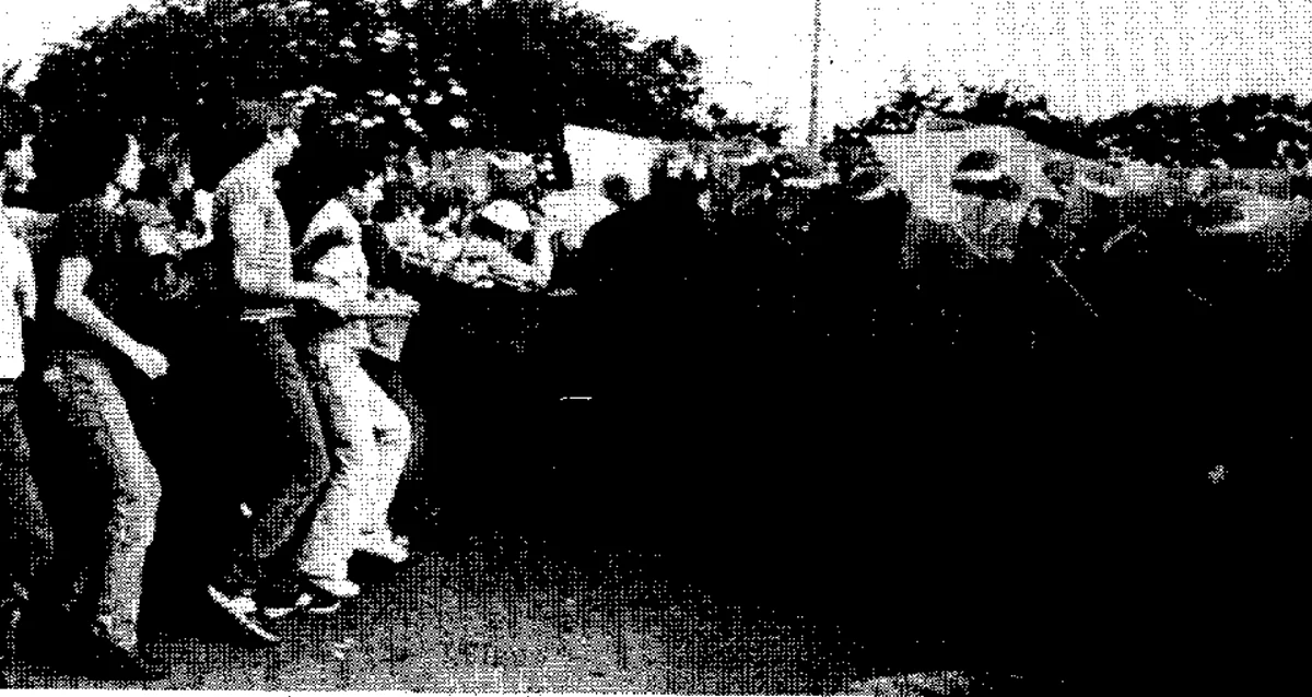 Miners and police during the 1984 confrontation at Orgreave, South Yorkshire.